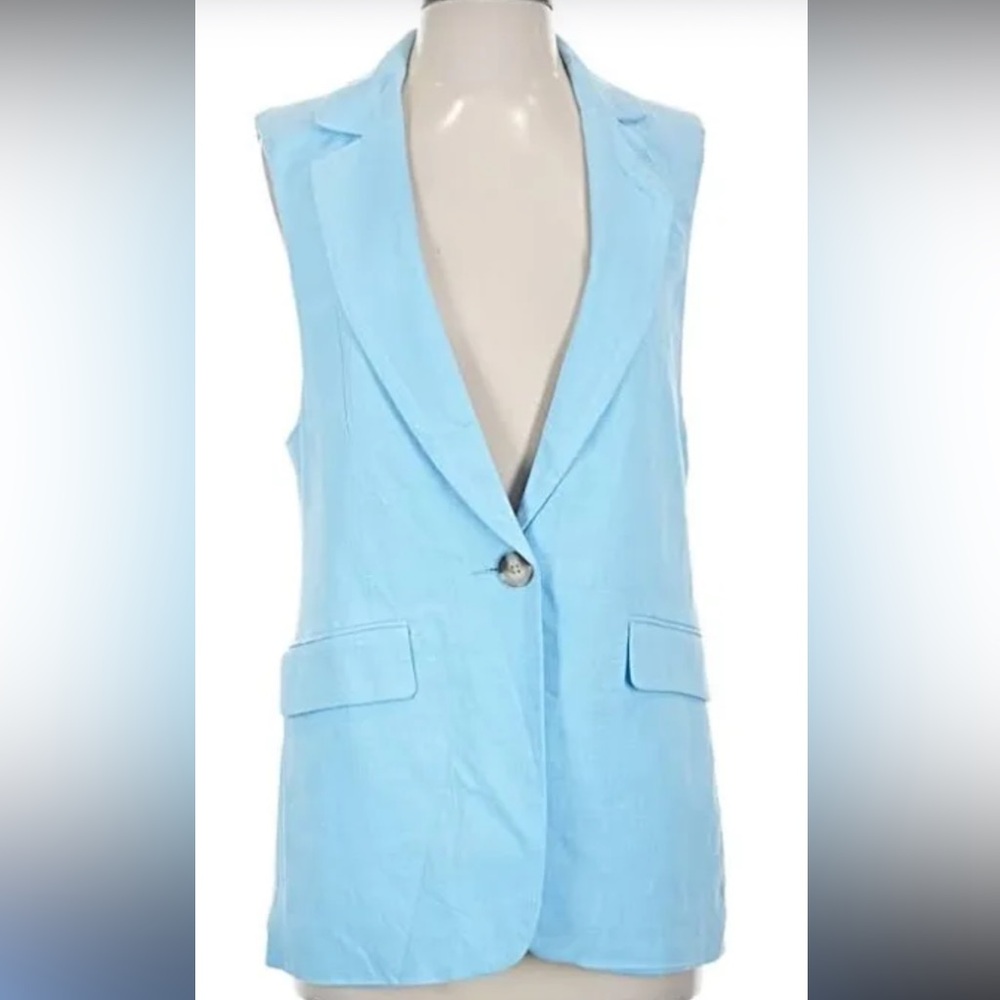 Blue linen look vest